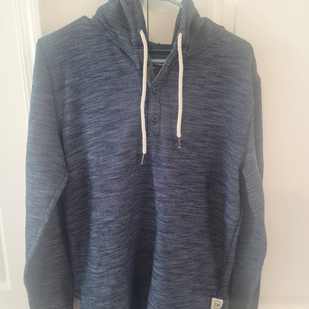 Express Blue Long Sleeve Button Shirt With Hood Size Medium Pre-Owned Excellent